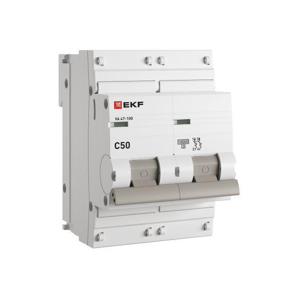 Выключатель автоматический модульный 2п C 50А 10кА ВА 47-100 PROxima EKF mcb47100-2-50C-pro