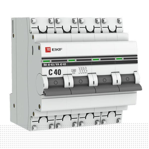 Выключатель автоматический модульный 4п C 40А 4.5кА ВА 47-63 PROxima EKF mcb4763-4-40C-pro