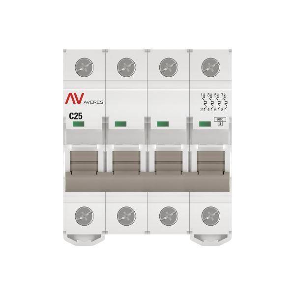 Выключатель автоматический модульный 4п C 25А 6кА AV-6 AVERES EKF mcb6-4-25C-av