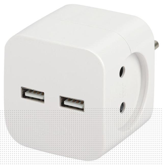 Разветвитель электрический SP-2-USB-W на 2 розетки 220В+ 2xUSB 2400мА без заземл 10А бел. Эра Б0049531