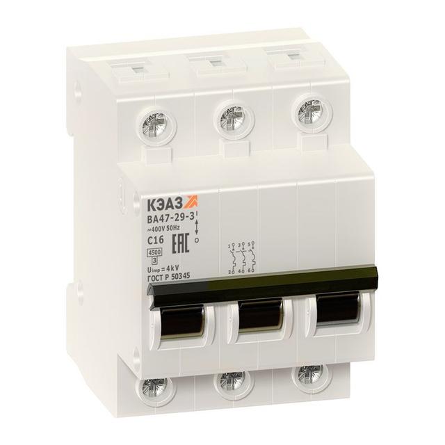 Выключатель автоматический модульный 3п C 10А 4.5кА ВА47-29-3C10-УХЛ3 КЭАЗ 141610