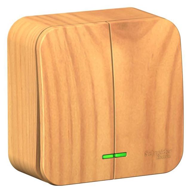 Выключатель 2-кл. ОП Blanca 10А IP20 (сх. 5) 250В с подсветкой с изолир. пластиной ясень SE BLNVA105115