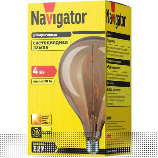Лампа светодиодная 14 501 NLL-F-PS125-4-230-2.7K-E27 прозрачная E27 220-240В Navigator 14501
